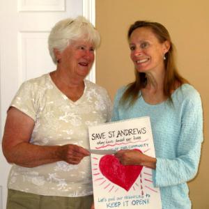 Margaret Perritt presents a check to Sarah Lance. Courtesy of the Boothbay Region Health & Wellness Foundation