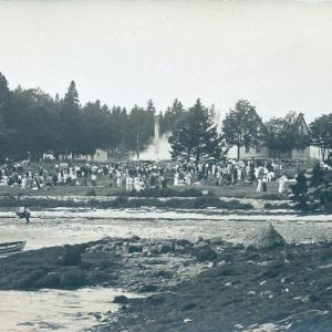 The aftermath of the fire, with the hotel vanished and only two stone walls of Rosewood Cottage standing.