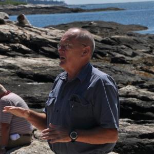 Bud Brown, Eco Analysts president, talks with Pratts Island residents about a proposed dredging project. BEN BULKELEY/Boothbay Register