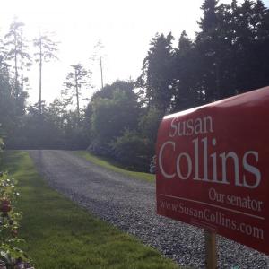 A Susan Collins sign stands at the entrance of Paul Coulombe's driveway, Nearly 200 donors attended the campaign fundraiser. RYAN LEIGHTON/Boothbay Register 