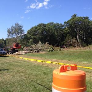 The hillside next to Perkins Field at BRHS/BRES is a bit more barren after work begins to prepare the lot for new tennis courts. RYAN LEIGHTON/Boothbay Register