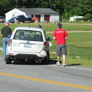The rear-end damage to Fahlsing's Subaru. RYAN LEIGHTON/ Boothbay Register