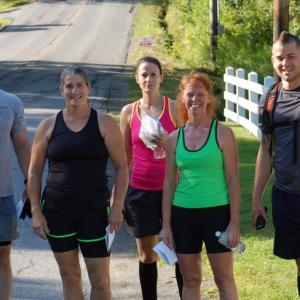Tough mudders, left to right: Jason Nein, Ellen McFarland, Jenny Mitkus, Karen Colby and Jared Mitkus before the start. Courtesy of John Mitkus