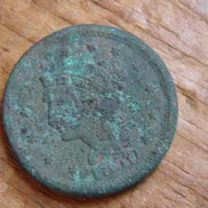 Stephenson found this 1850 coin under the classroom’s floorboards. SUSAN JOHNS/Wiscasset Newspaper
