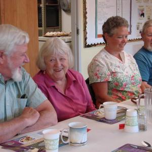 Newt Blakesley, left, and wife Cyndy Lewis, of Westport Island share a table with Mattie Welch and husband Mim Welch of Jefferson. SUSAN JOHNS/Wiscasset Newspaper