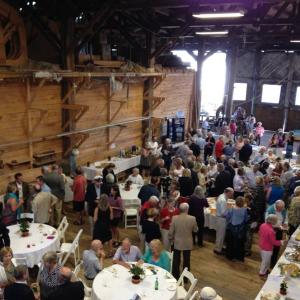 About 100 guests attended the party at Boothbay Harbor Shipyard. RYAN LEIGHTON/ Boothbay Register