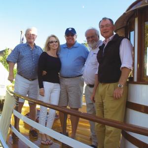 From left to right: Host George McEvoy, Giselaine Coulombe, Paul G. Coulombe, Museum Director Bob Ryan, museum board member Jerry Maben. Courtesy of Boothbay Railway Village From left to right: Host George McEvoy, Giselaine Coulombe, Paul G. Coulombe, Museum Director Bob Ryan, museum board member Jerry Maben. Courtesy of Boothbay Railway Village