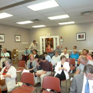 A packed town office at the beginning of the selectmen’s meeting on August 12. KATRINA CLARK/Boothbay Register A packed town office at the beginning of the selectmen’s meeting on August 12. KATRINA CLARK/Boothbay Register