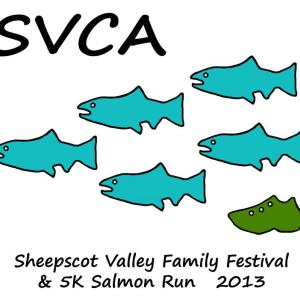 Runners who register by August 23 will be guaranteed a T-shirt with SVCA’s 5k “Salmon Run” logo, designed by Ken Patterson. Courtesy of Sheepscot Valley Conservation Association