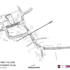 A preliminary concept drawing of the Boothbay village common improvement plan is on display at the Boothbay Town Office. Courtesy of Jim Chaousis and Knickerbocker Group