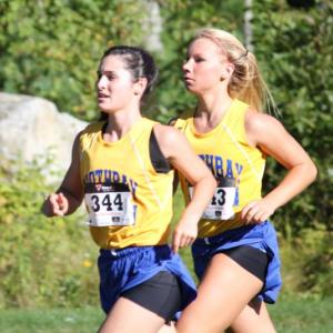 Sophia Thayer and Morgan Crocker finished second and third in Friday’s meet. Both girls ran well but slightly off their best. SUE MELLO/Boothbay Register.