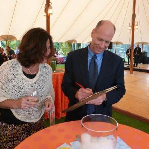 Leslie and Brian Blethen figure out the “Chicken Little” table during the Guess the Fairytale game. KATRINA CLARK/Boothbay Register