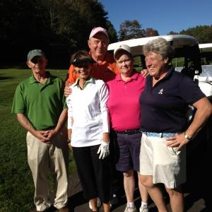 Charley and his “Angels.” From left: Josh Taylor, Pat Heiges, Charley Johnson, Gail Blanchard and Kathy Heaton. JOE GELARDEN/Boothbay Register 