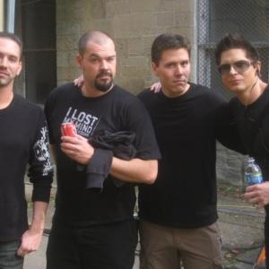 THE GHOST ADVENTURES TEAM plus one. From left, GA co-founder Nick Groff, Aaron Goodwin, Jeff Belanger (writer/researcher), cofounder Zak Bagans.  Courtesy of Jeff Belanger 