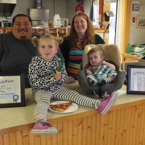 Corry Tibbetts, winner of best pizza, Addie Barter, Katrina Dunsmore, winner of best ice cream & James Ryan Barter