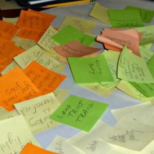 Ideas piled up on every table. KATRINA CLARK/Boothbay Register