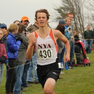 Boothbay’s Matt Malcom finished first for North Yarmouth Academy and third overall at 17:15. SUE MELLO/Boothbay Register