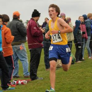 Displaying the consistency and strength that have been hallmarks of his running career, Campbell finishes fourth for BRHS, 11th overall at 18:24. SUE MELLO/Boothbay Register