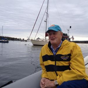 Jerry Smith, the producer and director of “Getting Away Together” rides the chase boat out of Boothbay Harbor. RYAN LEIGHTON/Boothbay Register