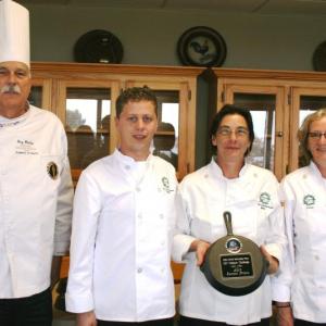 Gary Sheldon, Corporate Executive Chef, Sysco NNE, left, poses with the second place winner Lincoln Home team of Daniel Bailey, cook, Julie Adams, chef, and Linda Allen, cook at the fourth annual Mike McNeil Scholarship Fund Culinary Challenge at Southern Maine Community College. Courtesy of Nadine Grosso Gary Sheldon, Corporate Executive Chef, Sysco NNE (left) poses with the second place winner Lincoln Home team of Daniel Bailey, cook, Julie Adams, chef, and Linda Allen, cook at the fourth annual Mike McNeil Scholarship Fund Culinary Challenge at Southern Maine Community College. Courtesy of Nadine Grosso