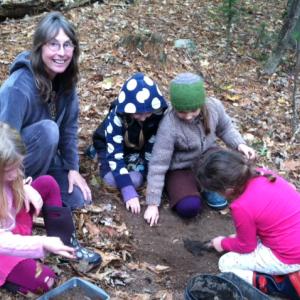Julia Olsen with students at Juniper Hill School in Alna. Courtesy of Susie Stedman