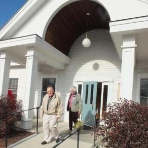 Voters exit the the Boothbay Town Office. RYAN LEIGHTON/Boothbay Register