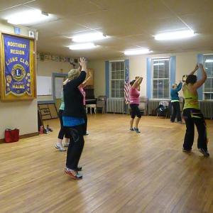 Everyone’s got her own spot at the Lions Club Zumba class. KATRINA CLARK/Boothbay Register Zumba