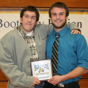 Friends and football teammates. Thomas Cornell, left, gives his friend and football teammate Jason Maddocks a hug after Maddocks gave his most valuable player plaque to Cornell at the BRHS fall sports awards. KEVIN BURNHAM/Boothbay Register Friends and football teammates. Thomas Cornell, left, gives his friend and football teammate Jason Maddocks a hug after Maddocks gave his most valuable player plaque to Cornell at the BRHS fall sports awards. KEVIN BURNHAM/Boothbay Register