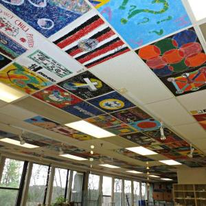 Rows of painted tiles in the art room at Boothbay Region Elementary School. KATRINA CLARK/Boothbay Register