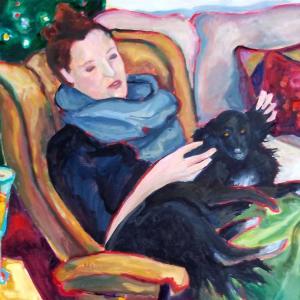 “Rescue Dog's First Christmas” oil painting by Priscilla Candless
