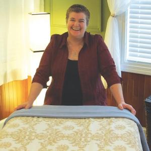 Denise Dow, waiting for a body to pamper. SUZI THAYER/Boothbay Register