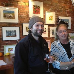 Suzi Thayer and fellow Boothbay Register writer/artist Ben Bulkeley at Red Cup Coffeehouse at the opening reception for her show, “Suzi Thayer Paintings,” featuring 18 watercolors. Wait! Make that 17 – one was sold at the November 23 event. SUE MELLO/Boothbay Register