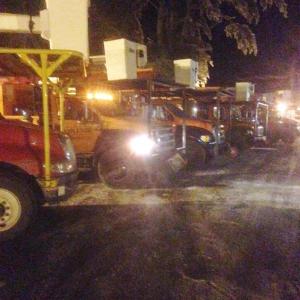 Dresden resident Roger Bintliff, formerly of Edgecomb, took this photo of just a few of the trucks that came and went from the Augusta restaurant where he and other staffers, and his daughters, served meals to power line and tree crews. The full lot had the inn’s guests, including people whose homes had lost power, wondering where to park, Bintliff said. Courtesy of Roger Bintliff tree crew trucks power company trucks