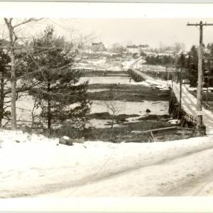 Looking east from Hodgdon’s Island over the Day and Knickerbocker bridges in December 1929. Courtesy of Maine Department of Transportation thanks to Kirk Mohney of Maine Historic Preservation Commission. Hodgdon, Island, bridge