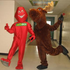 Redy and Mainely Moose at Great Salt Bay’s medal ceremony in 2013. Courtesy of Healthy Lincoln County Redy, Mainely moose
