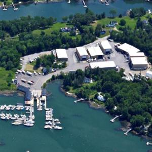 An aerial view of Boothbay Region Boatyard in Southport. Courtesy of Hodgdon Yachts Boatyard
