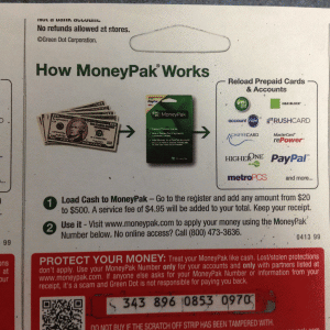 Photo of MoneyPak card