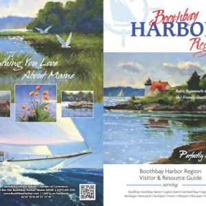 The back and front cover of the 2014 Boothbay Harbor Region Guide features the artwork of Brad Betts. Courtesy of the Boothbay Harbor Region Chamber of Commerce
