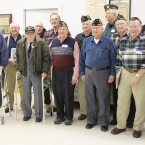 The local Korean War era veterans that attended Monday's dinner at the American Legion Post 36 included, from left, front row: Charles O'Brien, Gene Kelley, Dan Jameson, Harry Pinkham, Paul Adams, Art Richardson, Larry Davis; back: Ed Thibault, Royall Dodge, Charlie Balsdon, Bill Wilson, Duane Ferrante, Palmer Payne and Cy Seifert. Courtesy of Jim Singer veterans
