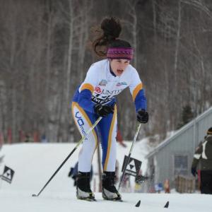 Whip my hair. Ponytail whipping behind her, Sophia Thayer glides in during Nordic race on January 25. Courtesy of Aquilino Alamo Photo of Sophia Thayer