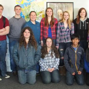 This group of Boothbay area students and teachers is off to France in April. Pictured from left, front row: Ben Betts, Dana Greenleaf, Kyle Alamo and Mariah Carreira. Back row: teacher Paulette Carter, Zachary Vise, Colin Thompson, Evie Greenleaf, Hannah Brewer, Emma Rideout, Lindsey Buckingham, Samantha Carter and teacher Nathalie (Madame) Gorey. Missing from the photo are Nicole LaBrecque and Lisa Hallinan. SUZI THAYER/Boothbay Register