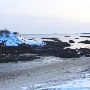 Kitten Island at Hendricks Head Beach isn't living up to its warm and cuddly name on this cold February day. SUZI THAYER/Boothbay Register