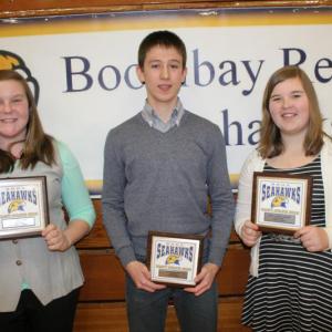 These BRHS swimmers won individual awards on March 5. From left are Chelsie Graves, Vincente Haro and Brenna Alley. KEVIN BURNHAM/Boothbay Register swimming