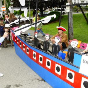 One of the favorite games at the Kids Pirate Camp is Broadside, in which children are able to use bean bags to knock down targets on a large wooden pirate ship. Volunteers from Boy Scout Troop 213 and the Great Salt Bay Community School field hockey team helped out with Broadside and many other games during the 2013 Damariscotta River Pirate Rendezvous in an effort to raise money to provide new camping gear for the Boy Scouts and basic funding for the field hockey team. Broadside was built by Michael Morrison of Bristol and is sponsored by Hillside Collision Center of Waldoboro. Courtesy of Michael Morrison Broadside