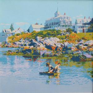 “The Liferaft,” color woodblock print, 18 by 18 inches by Robert Clark Robert Clark "The Liferaft"