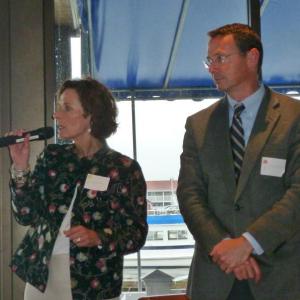 Kathy Bean, executive director of Miles and St. Andrews Home Health and Hospice, left, and Dr. Mark Fourre, chief medical officer of Lincoln County Healthcare, right, answering audience questions about the new Community Paramedicine program. KATRINA CLARK/Boothbay Register