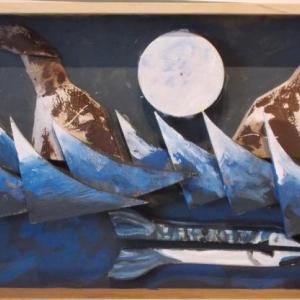 “FULL LOON” a wood and acrylic construction by Andre Benoit, 2014. "Full Loon," Andre Benoit, 2014