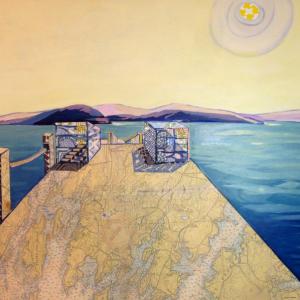"Friendship Maine" acrylic and paper collage on board, 20 by 24 inches, Paula Ragsdale, April 2014
Paula Ragsdale, "Friendship Maine"
