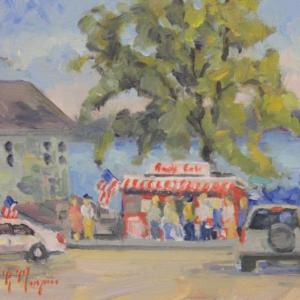 “Reds” by Newcastle artist Erik Minzner. The artist will be painting scenes of Wiscasset en plein air during the June 26 art walk. Courtesy of Lucia Droby