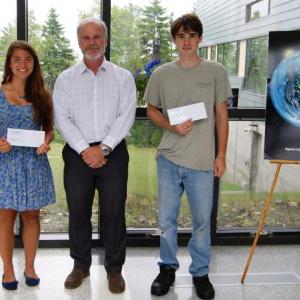 From left, scholarship winner Teiga Martin of Bremen, Executive Director of the Laboratory Graham Shimmield, and scholarship winner Jessie Moore of Orland. Courtesy of Darlene Crist